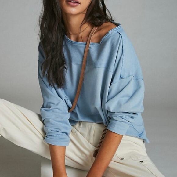 Pilcro Ina seamed cotton pullover SKY size S - Picture 1 of 12